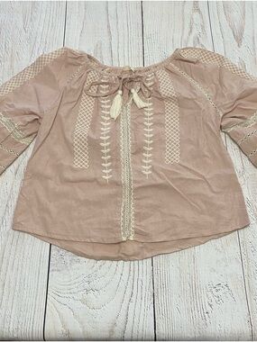 Boho Embroidered Tie-Front Blouse - Blush small